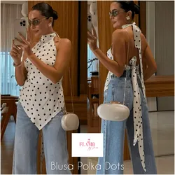 Blusa de vestir estampado Polka Dots espalda descubierta