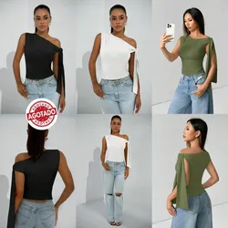 Blusas asimétricas amarre al hombro