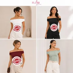 Blusas asimetricas hombro a hombro. Disponible rojo vino y verde pastel