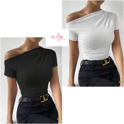 Blusas basicas asimetrica de mangas cortas