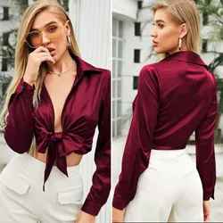 Camisa corta mangas largas rojo burdeos