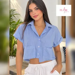 Camisa estilo cajita rayas blanca y azul