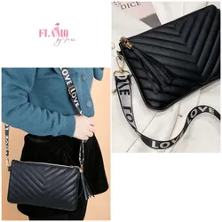 Cartera negra correa con letras LOVE
