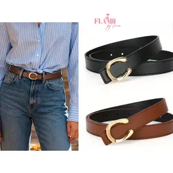 Cintos estilo Céline negro y marrón hebilla dorada