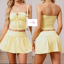 Conjunto amarillo de top y saya short