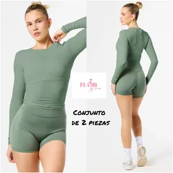 Conjunto de 2 piezas enguatada y licra corta color verde