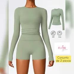 Conjunto de 2 piezas enguatada y licra corta color verde