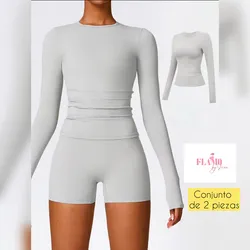 Conjunto de 2 piezas enguatada y licra corta tono gris