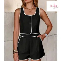 Conjunto de chaleco y short negro con detalles en blanco