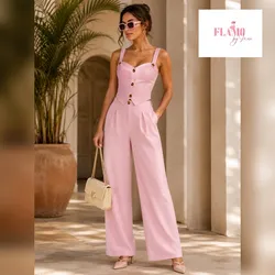 Conjunto de pantalon de vestir y top estilo chaleco color rosado