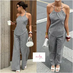 Conjunto de pantalon estampado a cuadros pequeños