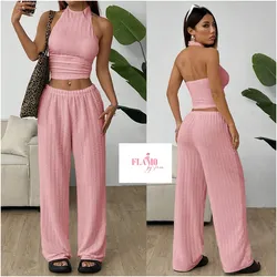 Conjunto de pantalon y blusa tono rosa
