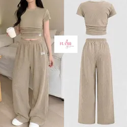 Conjunto de pulover fruncido y pantalon ancho