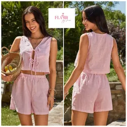 Conjunto de raya blanco y rojo amarre de lazos