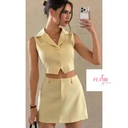 Conjunto de saya color amarillo con top estilo chaleco