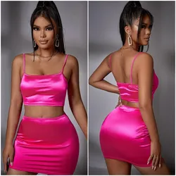 Conjunto de saya corta y top  color rosa