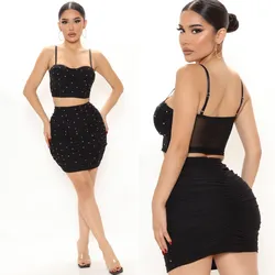 Conjunto de saya y top corsé de vestir con piedras