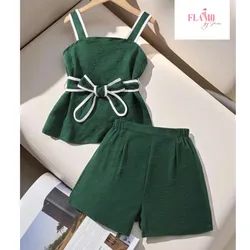 Conjunto de short color verde con detalles en blanco
