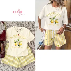 Conjunto de short y pulover estampado limones