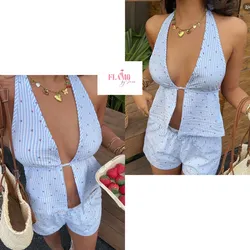 Conjunto de top y short color azul con estampado