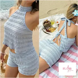 Conjunto de top y short color azul