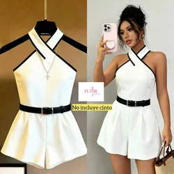 Enterizo color blanco elatizado filos negros