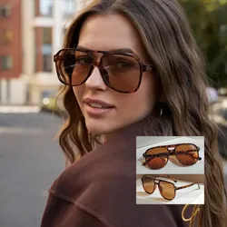 Gafas color marrón cuadradas bordes animal print