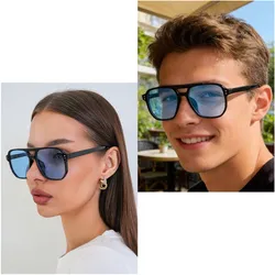 Gafas cuadradas unisex marco negro cristal azul claro