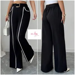 Pantalon color negro rayas blancas con cinto
