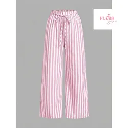 Pantalon piernas anchas rayas rosado y blanco