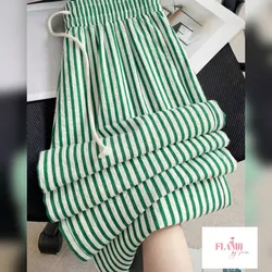 Pantaloneta ancha rayas verdes y blanca