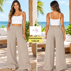 Pantaloneta basica color beige piernas anchas estilo hilo