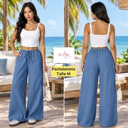 Pantaloneta basica color azul  piernas anchas estilo hilo