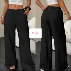 Pantalonetas basicas piernas anchas estilo hilo Color negro