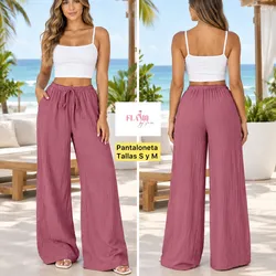 Pantalonetas basicas piernas anchas estilo hilo Tono rosa oscuro
