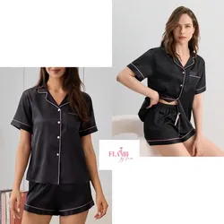 Pijama de 2 piezas short y camisa satinadas