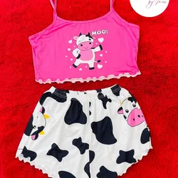Pijama temáticas de vaca top rosa fuerte