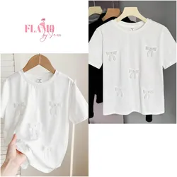 Pulover color blanco detalles de lazos a relieve
