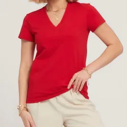 Pulover basico europeo color rojo cuello en V