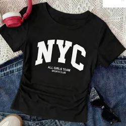Pulover color negro fruncido slogan NYC