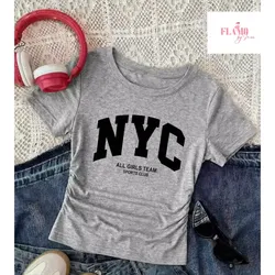 Pulover color gris fruncido slogan NYC