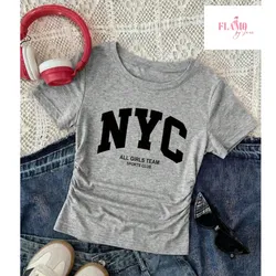 Pulover Gris fruncido slogan NEW YORK