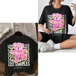 Pulover largo color negro dibujo oso rosa