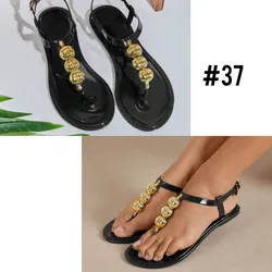 Sandalias cerradas metededos color negro con detalles en dorado #37