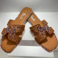 Sandalias color marrón estilo Hermés con piedras #38