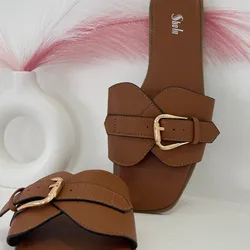 Sandalias color marrón hebilla dorada #37