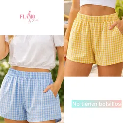 Shores casuales cuadros amarillo y azul
