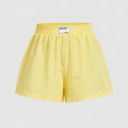 Short estampado de rayas amarillo y blanco slogan Love pequeño