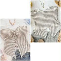 Top asimetrico de rayas blanco y beige