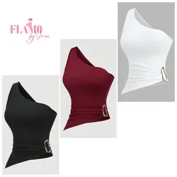 Top asimetrico de un hombro con hebilla dorada